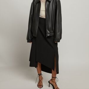 Oak + Fort Black Asymmetrical Hem Midi Skirt Size Small